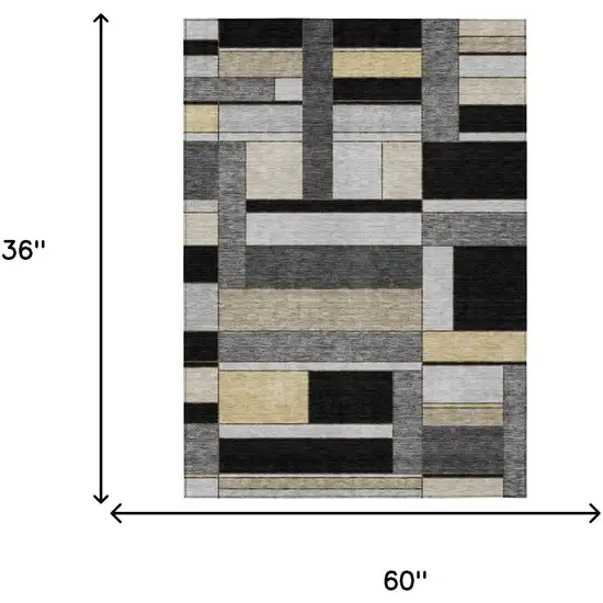 Black And Graphite Geometric Washable Indoor Outdoor Area Rug Photo 5