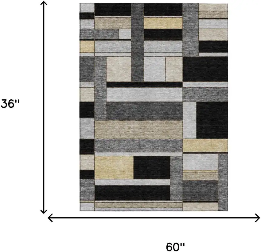 Black And Graphite Geometric Washable Indoor Outdoor Area Rug Photo 5