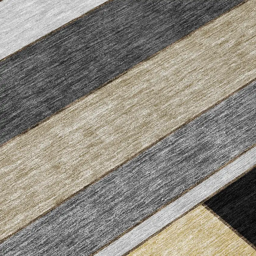 Black And Graphite Geometric Washable Indoor Outdoor Area Rug Photo 3