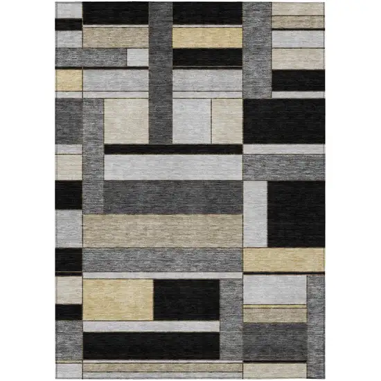 Black And Graphite Geometric Washable Indoor Outdoor Area Rug Photo 2