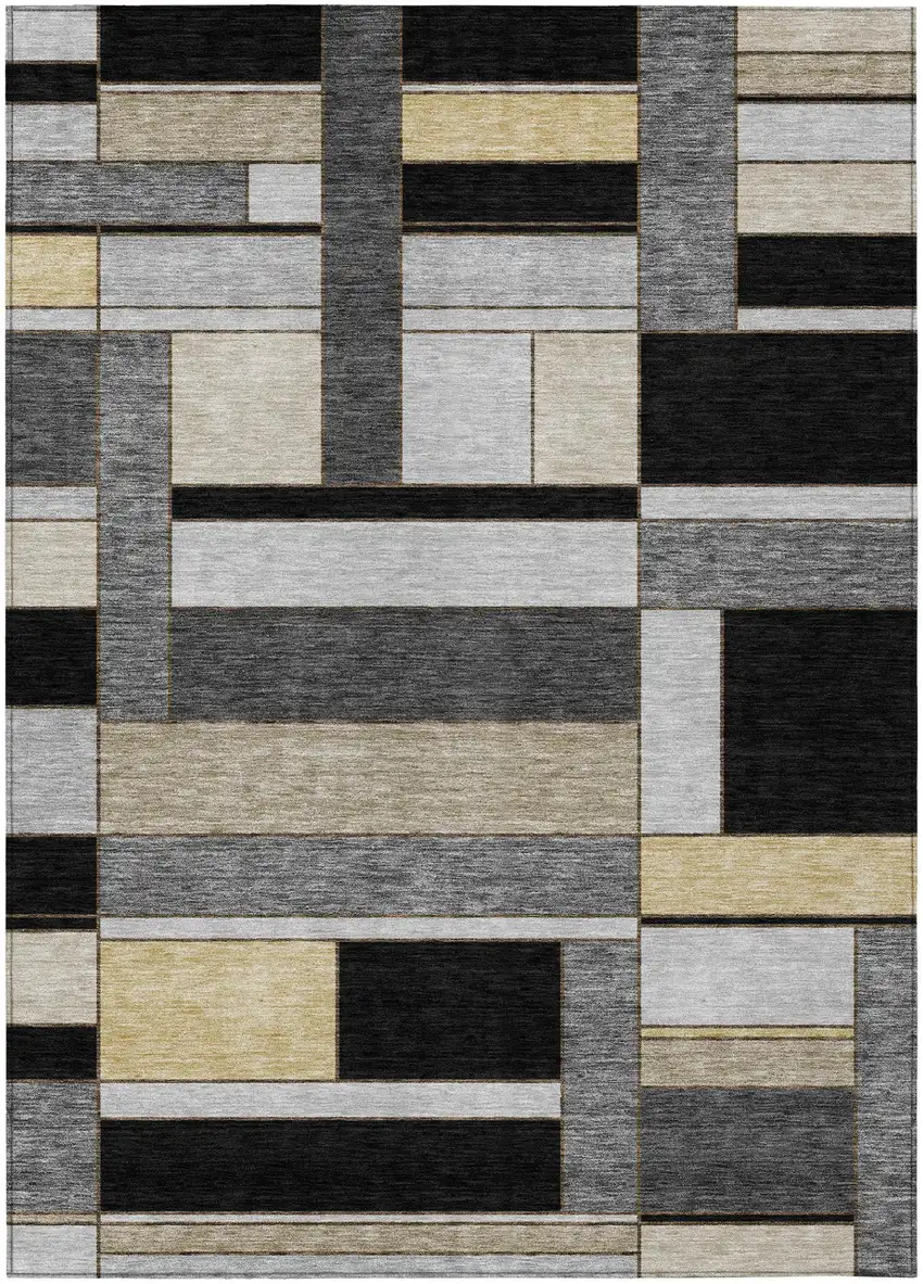 Black And Graphite Geometric Washable Indoor Outdoor Area Rug Photo 2