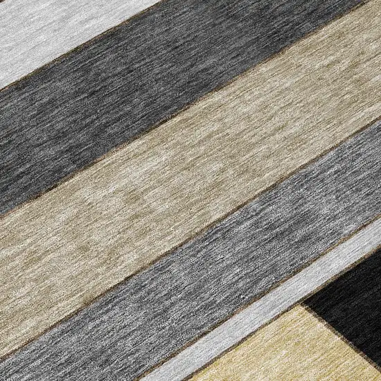 Black And Graphite Geometric Washable Indoor Outdoor Area Rug Photo 3
