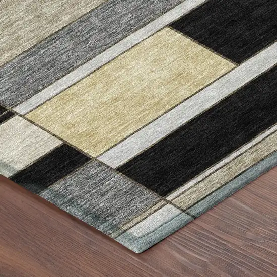 Black And Graphite Geometric Washable Indoor Outdoor Area Rug Photo 4