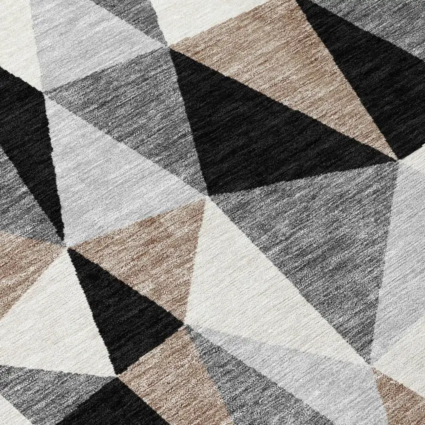 Black And Graphite Geometric Washable Indoor Outdoor Area Rug Photo 4