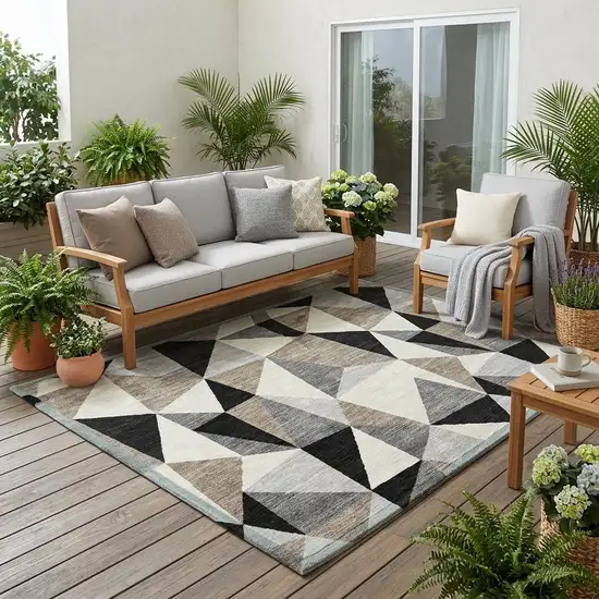 Black And Graphite Geometric Washable Indoor Outdoor Area Rug Photo 1
