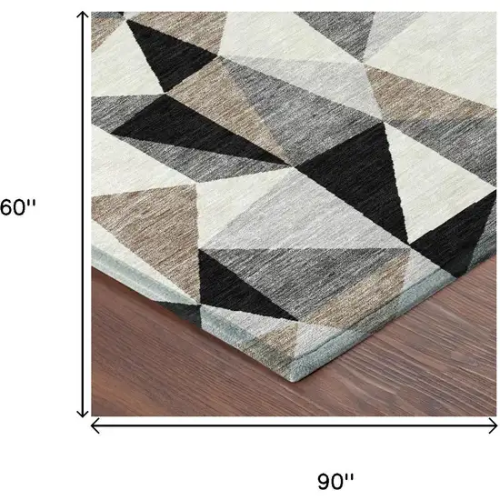Black And Graphite Geometric Washable Indoor Outdoor Area Rug Photo 5