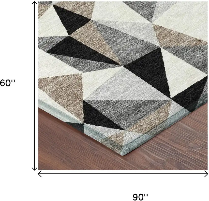 Black And Graphite Geometric Washable Indoor Outdoor Area Rug Photo 5