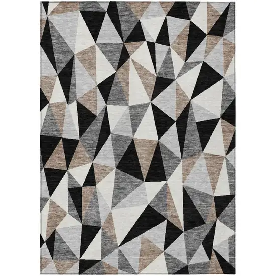 Black And Graphite Geometric Washable Indoor Outdoor Area Rug Photo 3