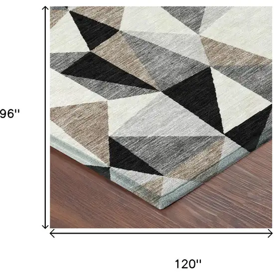 Black And Graphite Geometric Washable Indoor Outdoor Area Rug Photo 5
