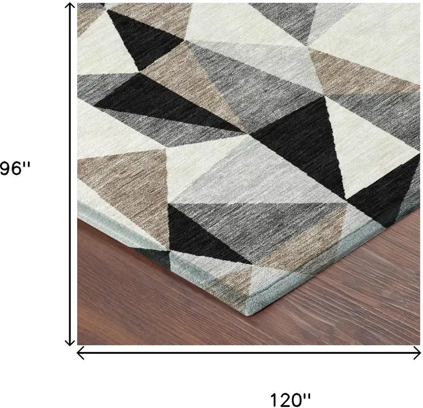 Black And Graphite Geometric Washable Indoor Outdoor Area Rug Photo 5