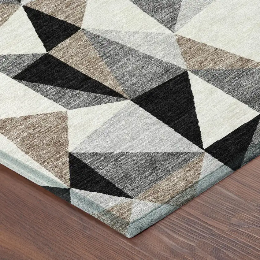 Black And Graphite Geometric Washable Indoor Outdoor Area Rug Photo 2