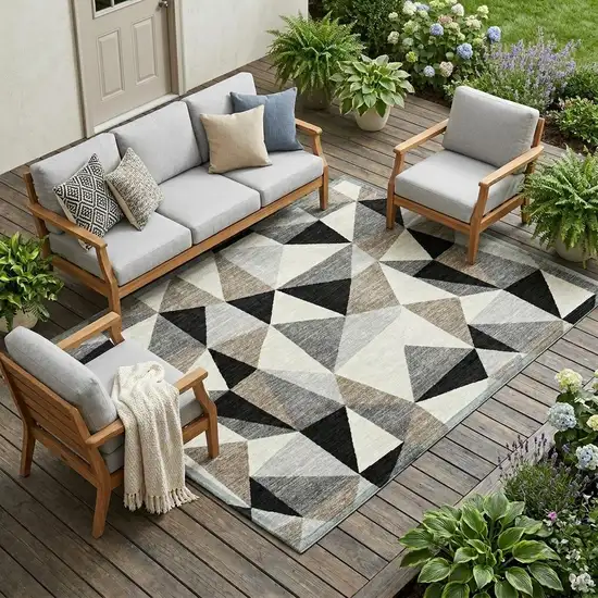 Black And Graphite Geometric Washable Indoor Outdoor Area Rug Photo 1