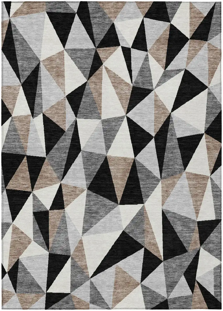 Black And Graphite Geometric Washable Indoor Outdoor Area Rug Photo 3