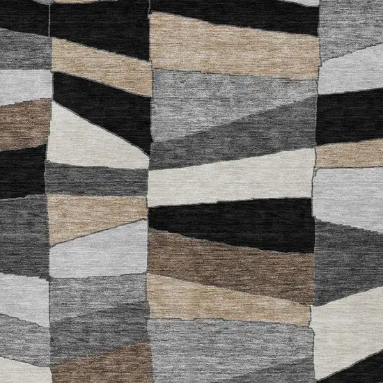 Black And Graphite Geometric Washable Indoor Outdoor Area Rug Photo 9