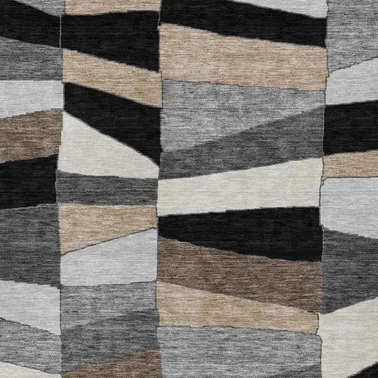 Black And Graphite Geometric Washable Indoor Outdoor Area Rug Photo 7