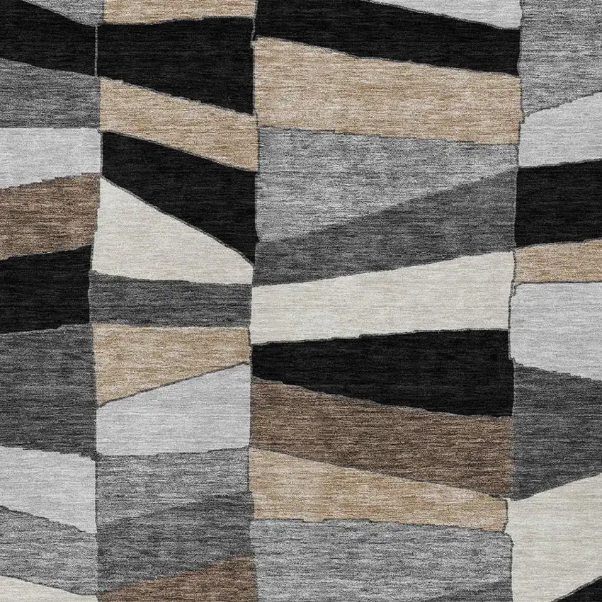 Black And Graphite Geometric Washable Indoor Outdoor Area Rug Photo 7