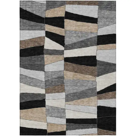 Black And Graphite Geometric Washable Indoor Outdoor Area Rug Photo 4