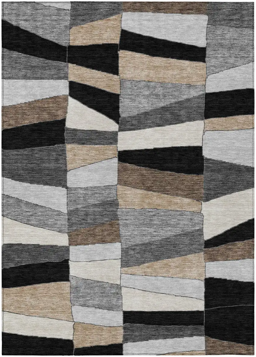 Black And Graphite Geometric Washable Indoor Outdoor Area Rug Photo 4