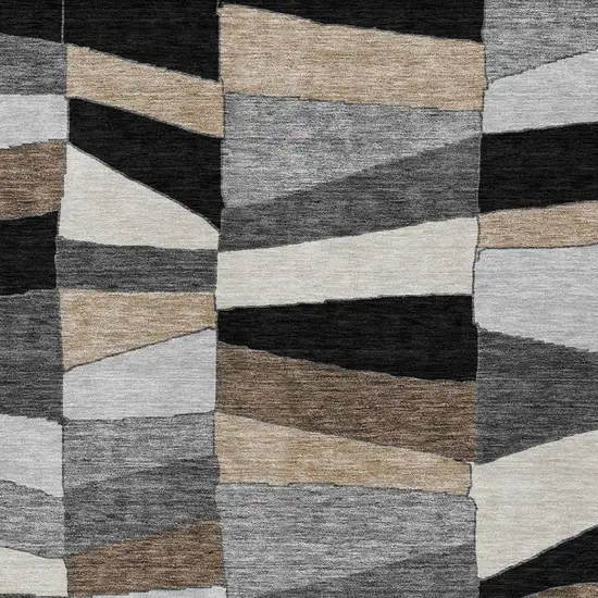 Black And Graphite Geometric Washable Indoor Outdoor Area Rug Photo 3