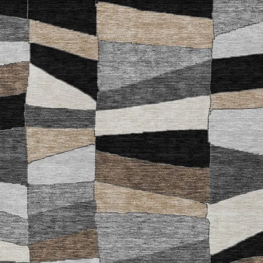 Black And Graphite Geometric Washable Indoor Outdoor Area Rug Photo 3