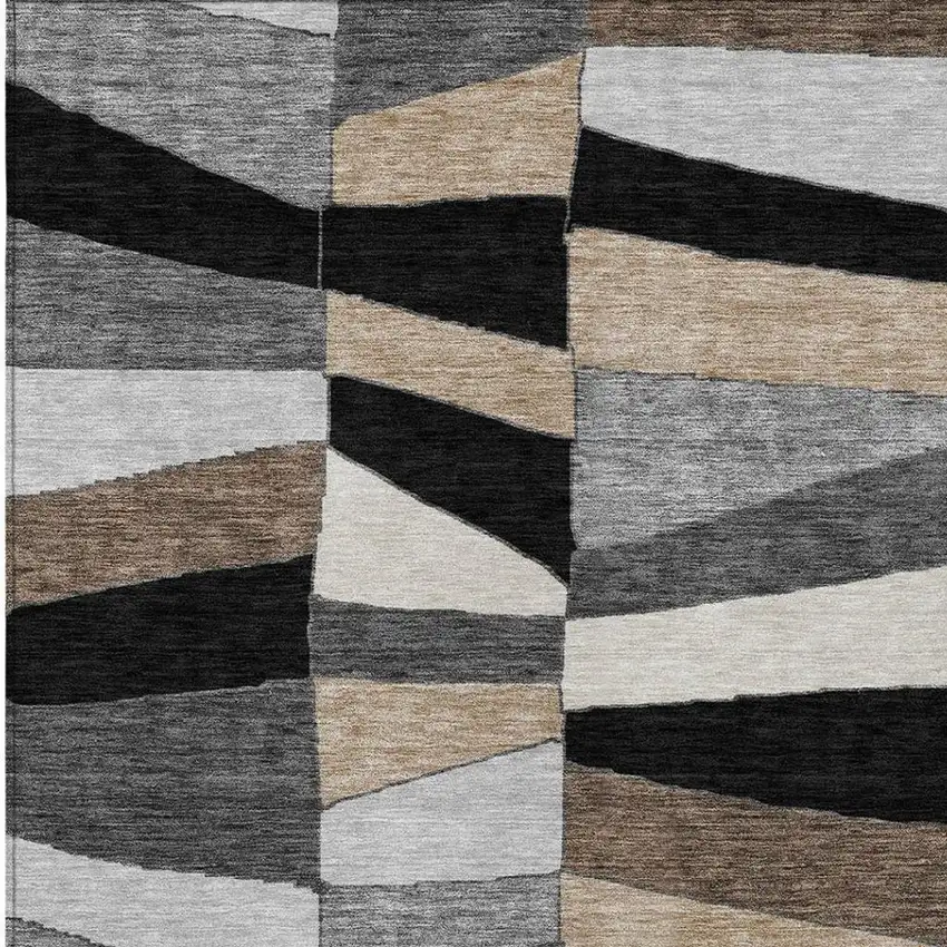 Black And Graphite Geometric Washable Indoor Outdoor Area Rug Photo 8
