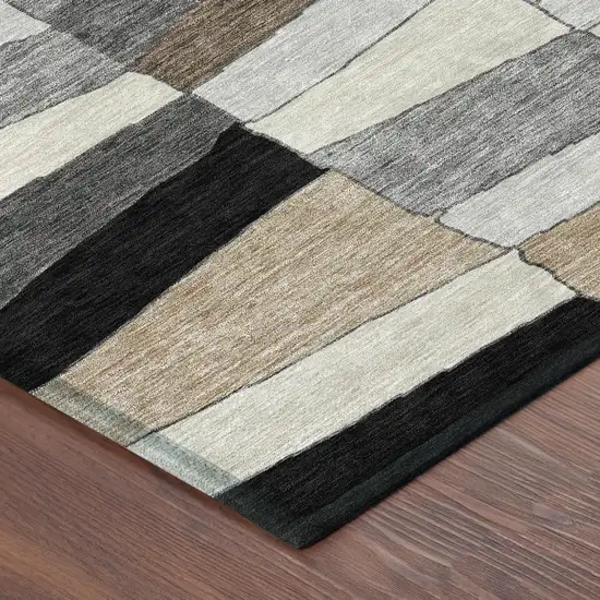 Black And Graphite Geometric Washable Indoor Outdoor Area Rug Photo 5