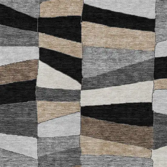 Black And Graphite Geometric Washable Indoor Outdoor Area Rug Photo 8