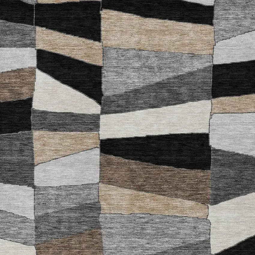 Black And Graphite Geometric Washable Indoor Outdoor Area Rug Photo 7