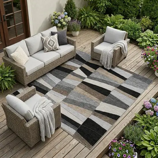 Black And Graphite Geometric Washable Indoor Outdoor Area Rug Photo 1
