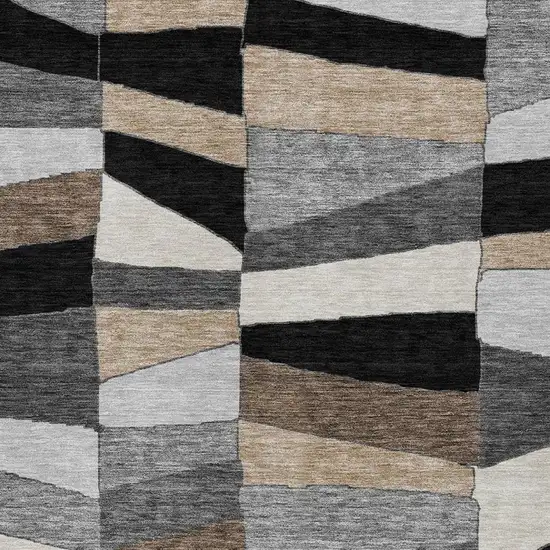 Black And Graphite Geometric Washable Indoor Outdoor Area Rug Photo 9