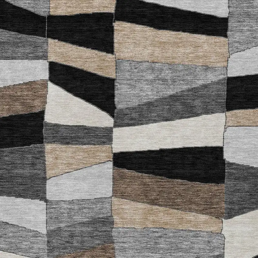 Black And Graphite Geometric Washable Indoor Outdoor Area Rug Photo 9
