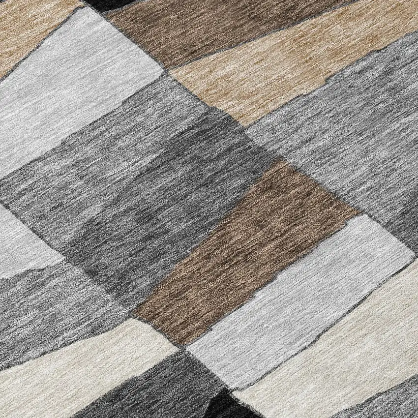 Black And Graphite Geometric Washable Indoor Outdoor Area Rug Photo 6
