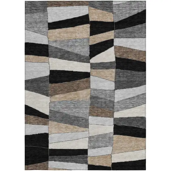Black And Graphite Geometric Washable Indoor Outdoor Area Rug Photo 3