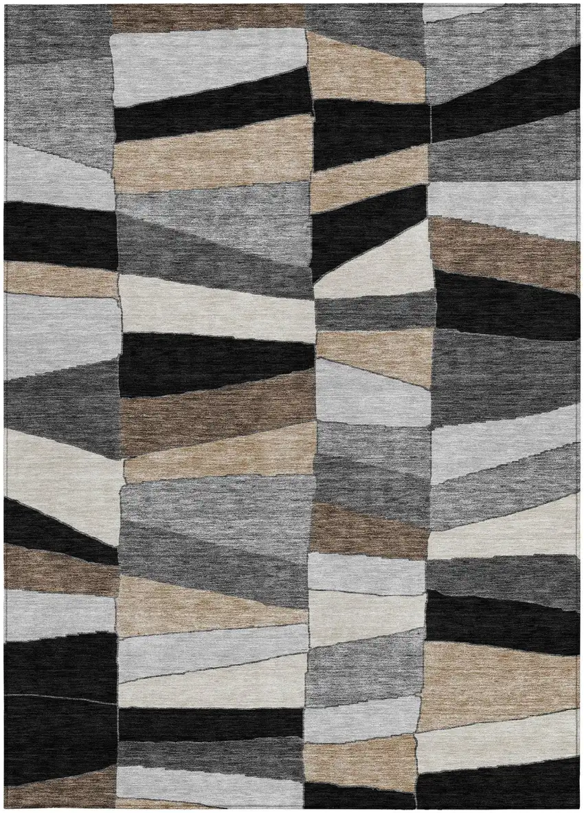 Black And Graphite Geometric Washable Indoor Outdoor Area Rug Photo 3