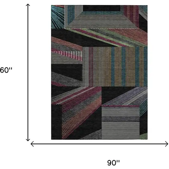 Black And Graphite Geometric Washable Indoor Outdoor Area Rug Photo 5