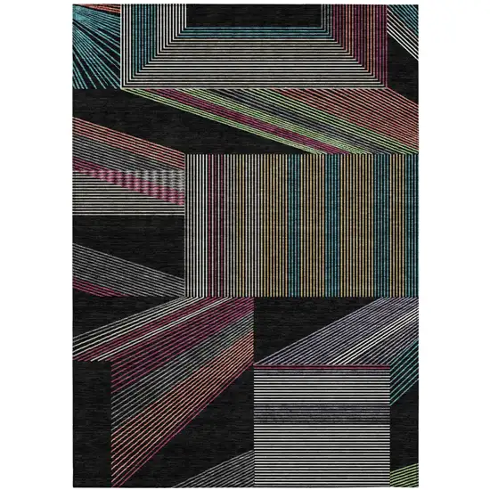 Black And Graphite Geometric Washable Indoor Outdoor Area Rug Photo 2