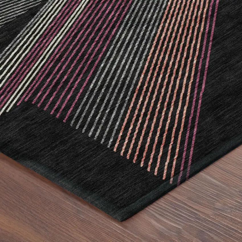 Black And Graphite Geometric Washable Indoor Outdoor Area Rug Photo 3