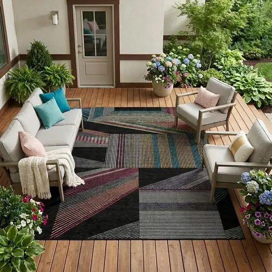 Black And Graphite Geometric Washable Indoor Outdoor Area Rug Photo 1