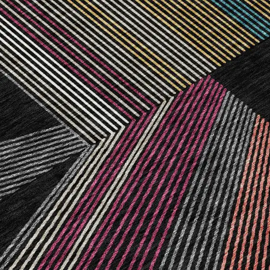 Black And Graphite Geometric Washable Indoor Outdoor Area Rug Photo 4
