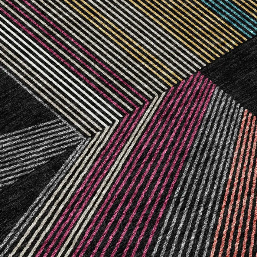 Black And Graphite Geometric Washable Indoor Outdoor Area Rug Photo 4