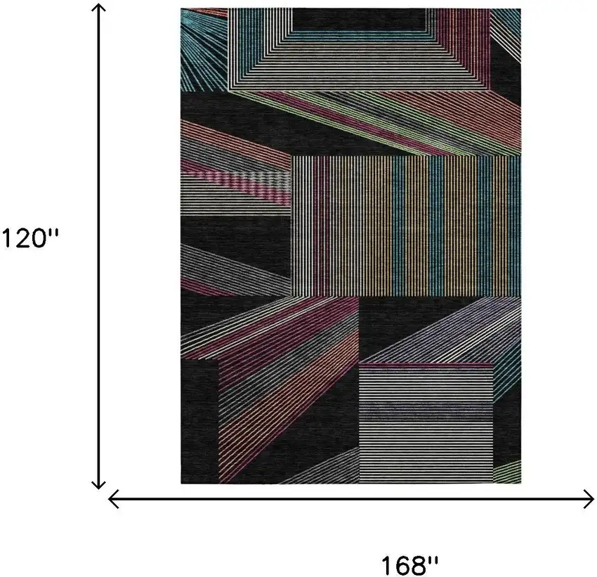 Black And Graphite Geometric Washable Indoor Outdoor Area Rug Photo 5