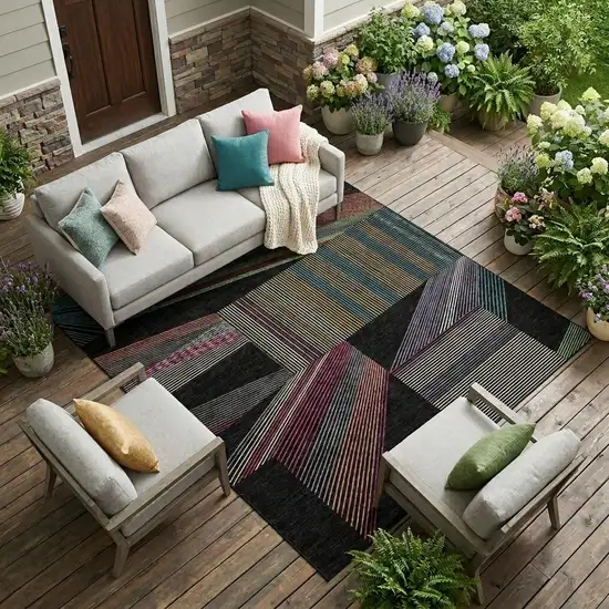 Black And Graphite Geometric Washable Indoor Outdoor Area Rug Photo 1