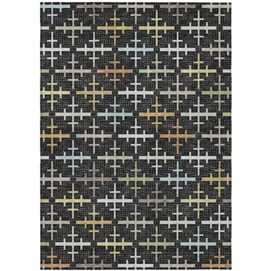 Black And Graphite Geometric Washable Indoor Outdoor Area Rug Photo 2