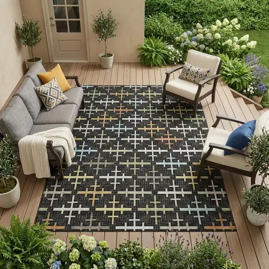Black And Graphite Geometric Washable Indoor Outdoor Area Rug Photo 1