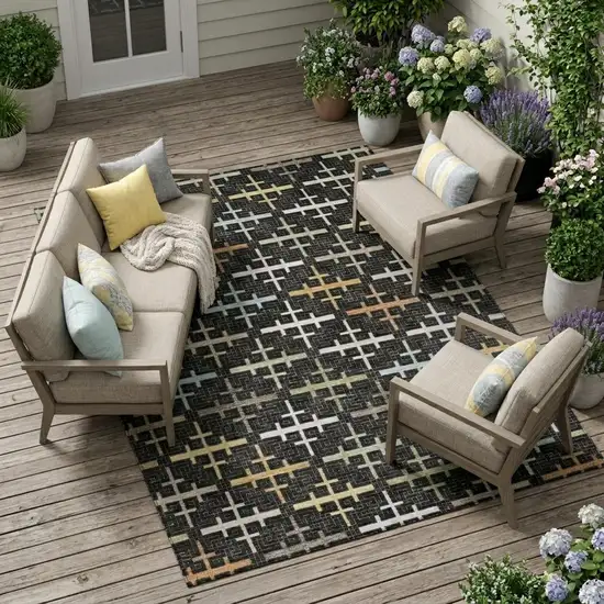 Black And Graphite Geometric Washable Indoor Outdoor Area Rug Photo 1