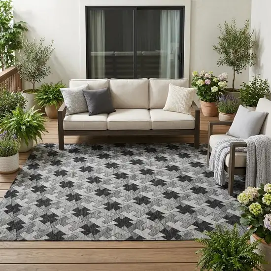 Black And Graphite Geometric Washable Indoor Outdoor Area Rug Photo 1