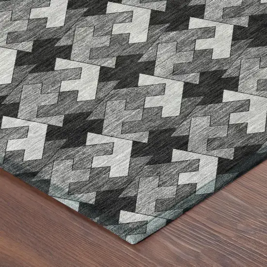 Black And Graphite Geometric Washable Indoor Outdoor Area Rug Photo 3