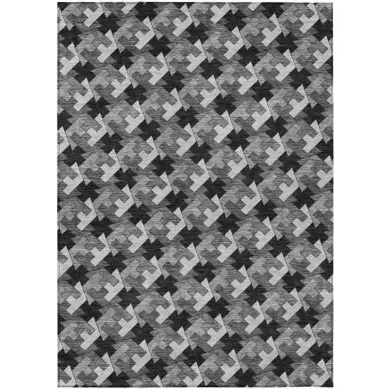 Black And Graphite Geometric Washable Indoor Outdoor Area Rug Photo 2