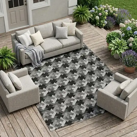 Black And Graphite Geometric Washable Indoor Outdoor Area Rug Photo 1
