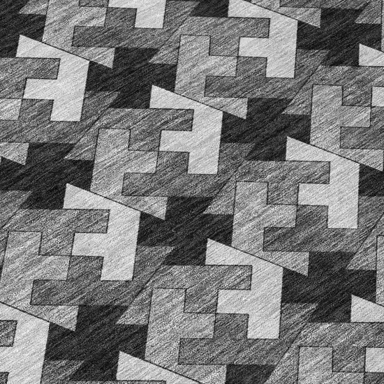 Black And Graphite Geometric Washable Indoor Outdoor Area Rug Photo 4